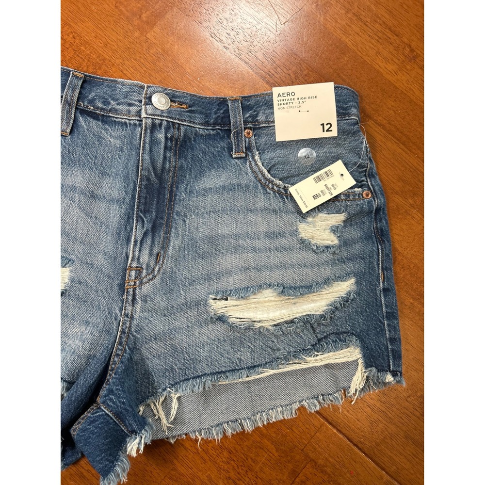 New Aeropostale Denim Shorts Womens 12 Blue Distressed Vintage High Rise Shorty - Picture 3 of 11